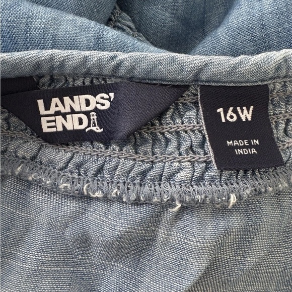 Lands End Blue Chambray Denim Jean Wide Leg Crop Jumpsuit Womens Size 16W - Picture 5 of 6